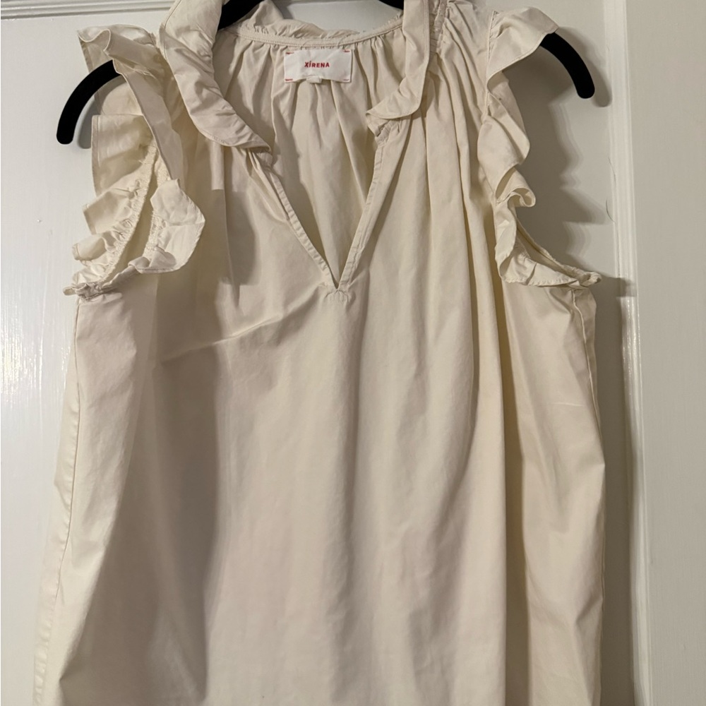 XiRENA Cream Ruffle Sleeveless Blouse - Picture 2 of 4